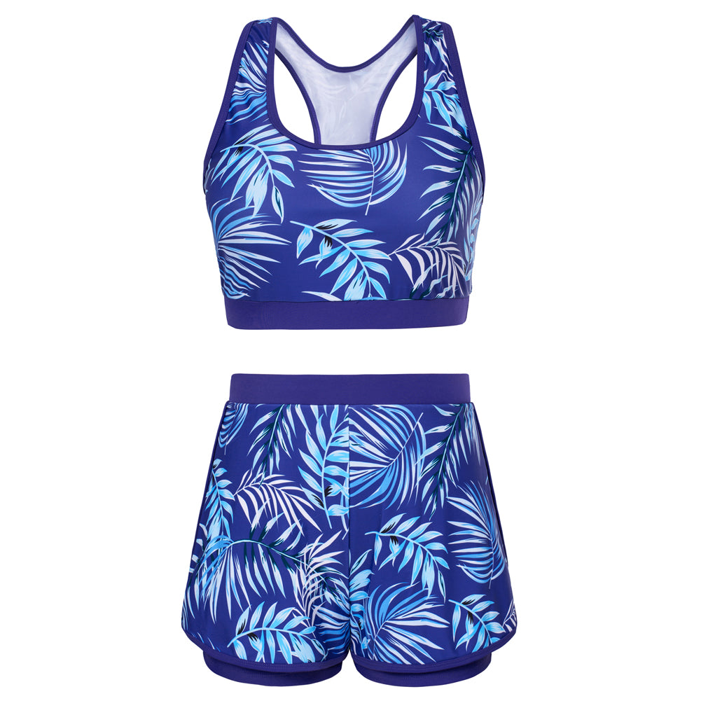 Jasambac Women 3pcs Set Swimsuit Long Sleeve Zip-up Tops+Tank Top+Shorts