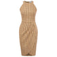Jasambac Women Halterneck Party Dress Cut-out Shoulder Wrap Hem Bodycon Dress