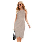 Jasambac Women Halterneck Party Dress Cut-out Shoulder Wrap Hem Bodycon Dress