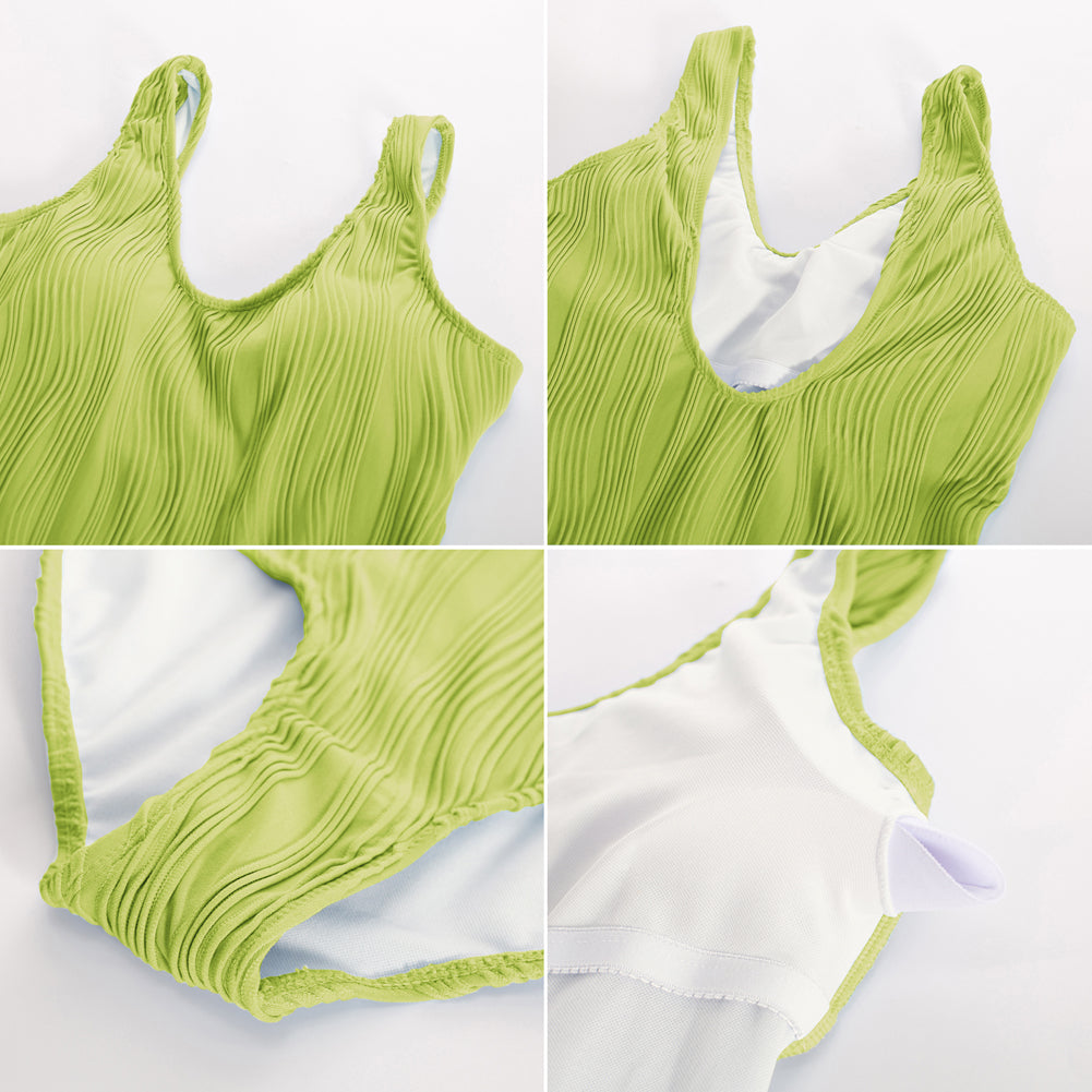 Jasambac Women Textured Teddy Swimwear Sleeveless V-Neck U-Back Bathing Suit