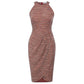 Jasambac Women Halterneck Party Dress Cut-out Shoulder Wrap Hem Bodycon Dress