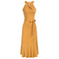 Jasambac Women Cross Halterneck Party Dress Tiered Flared A-Line Midi Dress