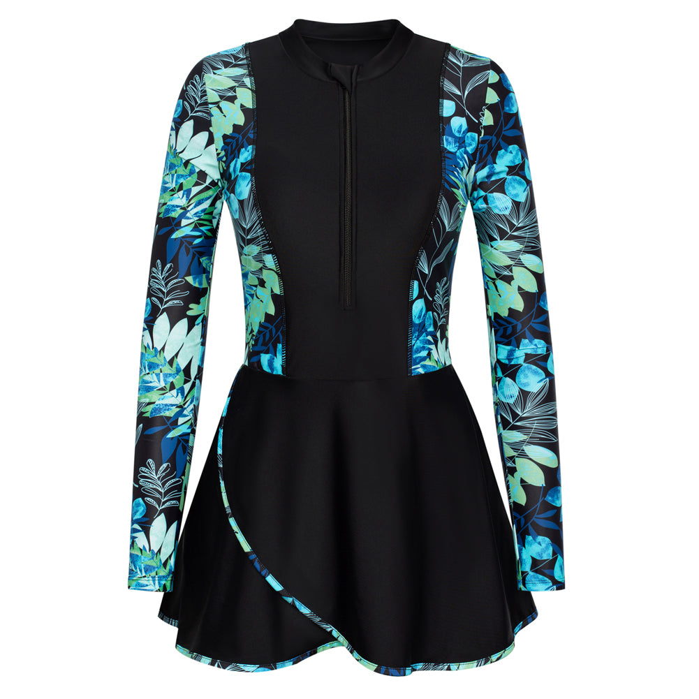 long sleeve swim dresses Jasambac Women 2pcs Set Swimsuit Long Sleeve Crew Neck Swim Dress+Brie